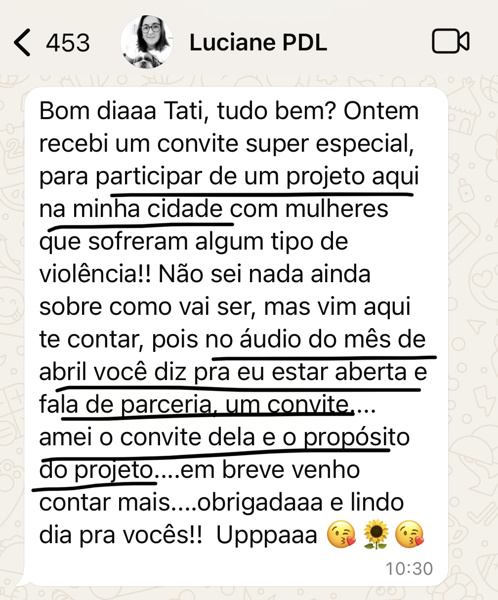Relato de cliente sobre convite e parceria que conversaram com os temas do Mapa do Ano