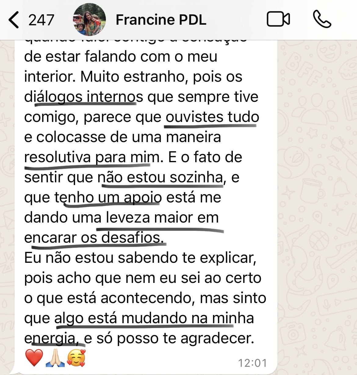 Print real de depoimento: Apoio e leveza para encarar desafios