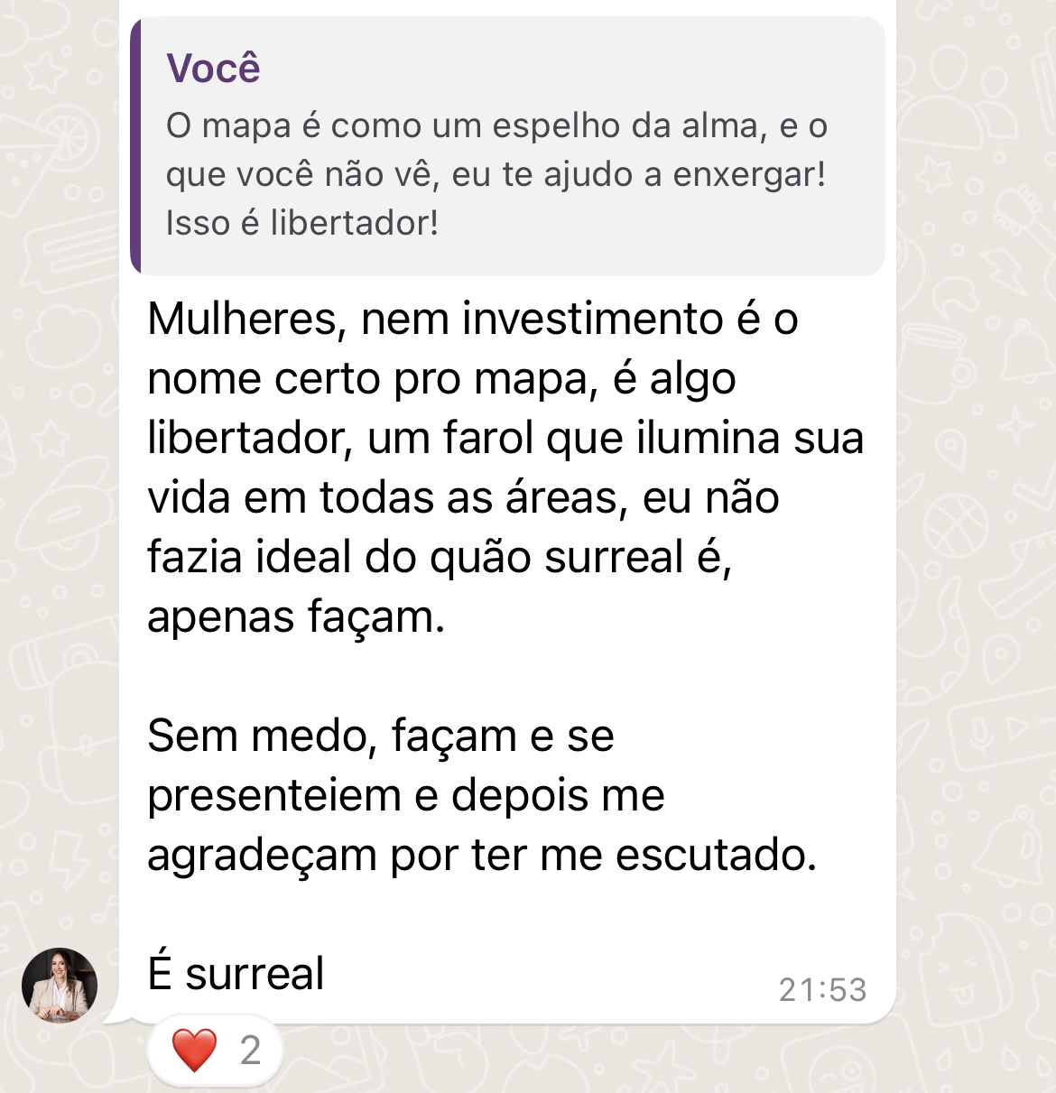 Print real de depoimento: Autoconhecimento em diferentes áreas da vida