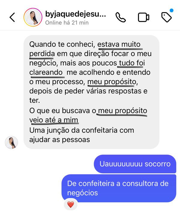 Relato de mentorada sobre direção, propósito e novos negócios