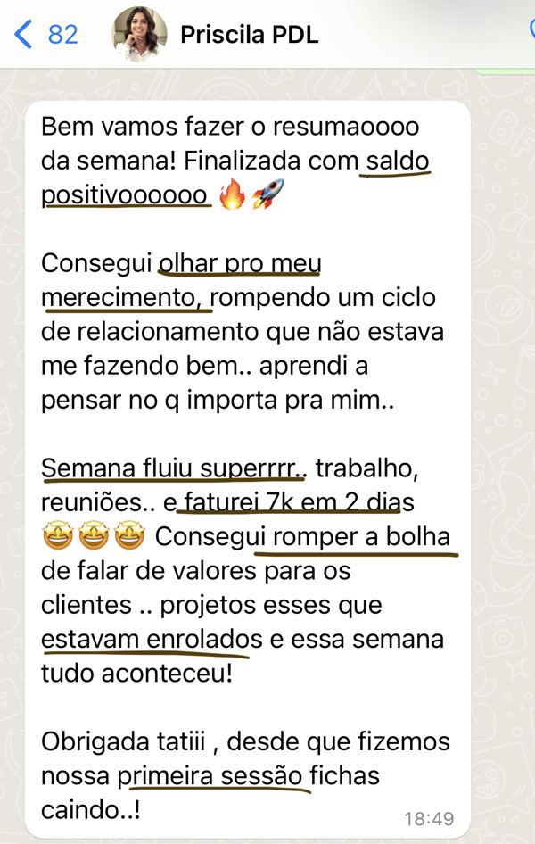 Relato de mentorada sobre posicionamento profissional e mudanças pessoais